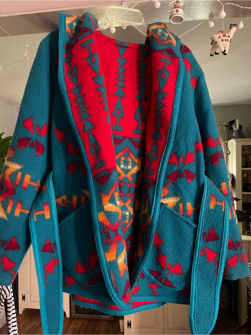 Turquoise & Red Southwestern Fleece Jacket